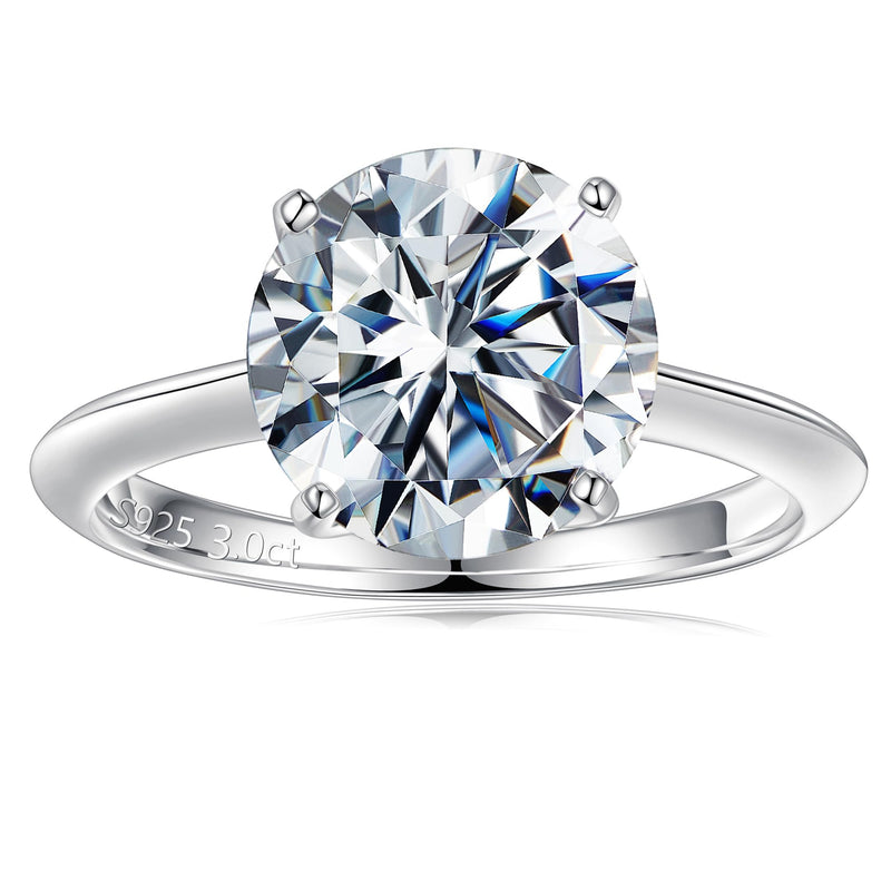 Turandoss 3ct Moissanite Solitare Ring for Women. Round D Color VVS1 Clarity Engagement Ring, Promise ring for her, 14K White Gold Vermeil, 4 Prong Knife Edge Moissanite Ring.