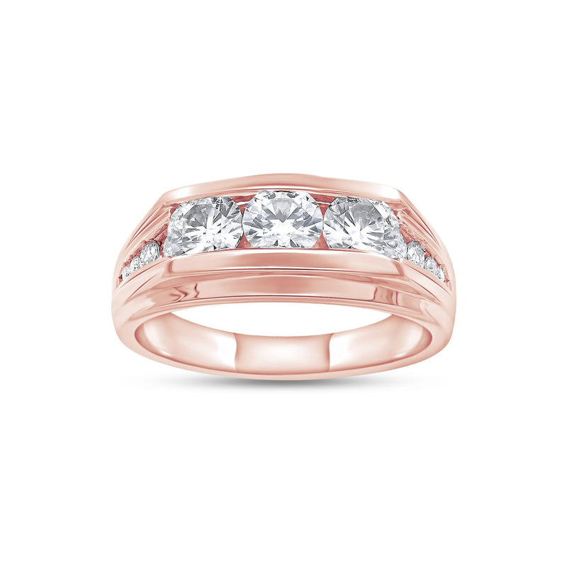Mens Anniversary Wedding Band Round Lab Grown Diamond Channel Set Three Stone Ring In 14K Rose Gold Plated Sterling Silver Jewelry Gift For Him (VS-SI Clarity 1.00 Cttw) Size-12.5
